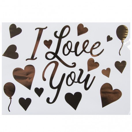 Наклейка I Love You с сердечками, 19,5*27 см, Золото, Металлик, 1 шт. Китай