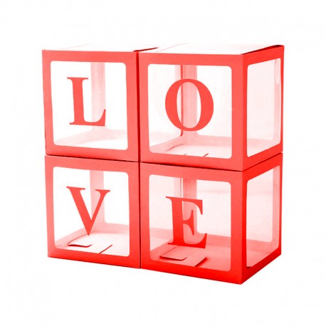 Набор коробок для воздушных шаров Love, Красные грани, Прозрачный, 30*30*30 см, в упаковке 4 шт.