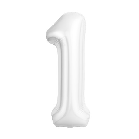 Шар (40''/102 см) Цифра, 1, Slim, Белый блеск, в упаковке 1 шт. Россия