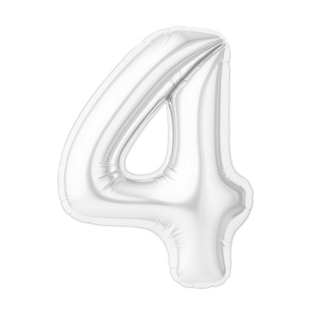 Шар (40''/102 см) Цифра, 4, Slim, Белый блеск, в упаковке 1 шт. Россия