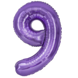 Шар (40''/102 см) Цифра, 9, Сиреневый, Металлик, 1 шт. в уп. СмайлБерри