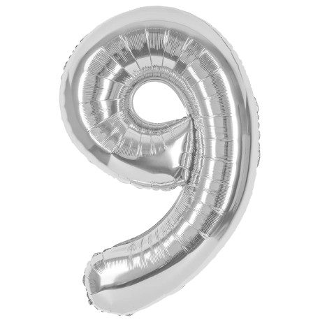 Шар (40''/102 см) Цифра, 9, Серебро, Металлик, 1 шт. в уп. СмайлБерри