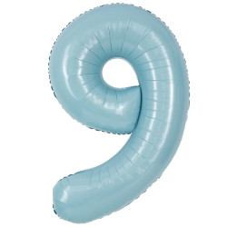 Шар (40''/102 см) Цифра, 9, Светло-голубой, Сатин, 1 шт. в уп. СмайлБерри