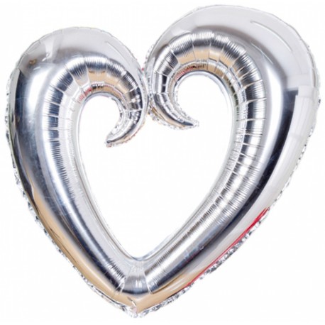 Шар (43"/109 см) Фигура, Сердце вензель серебро, 1 шт. Китай без скидки