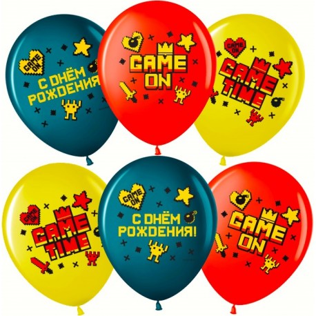 Воздушный Шар (12''/30 см) Game Time, С Днем Рождения!, Ассорти, пастель, 2 ст, 25 шт. Falali,  КИТАЙ