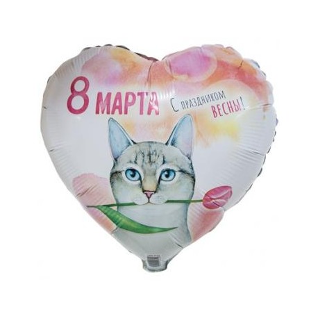 18 РУС 8 марта кот с тюльпаном Китай